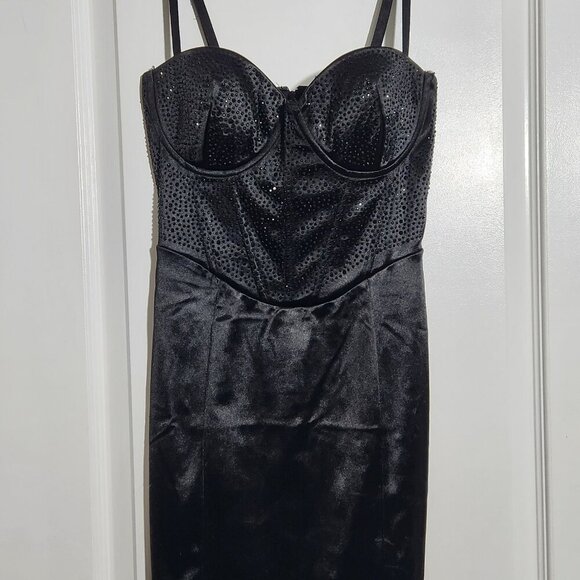 Windsor Luxe Attention Bustier Rhinestone Satin Mini Dress - Size Small - Picture 1 of 6